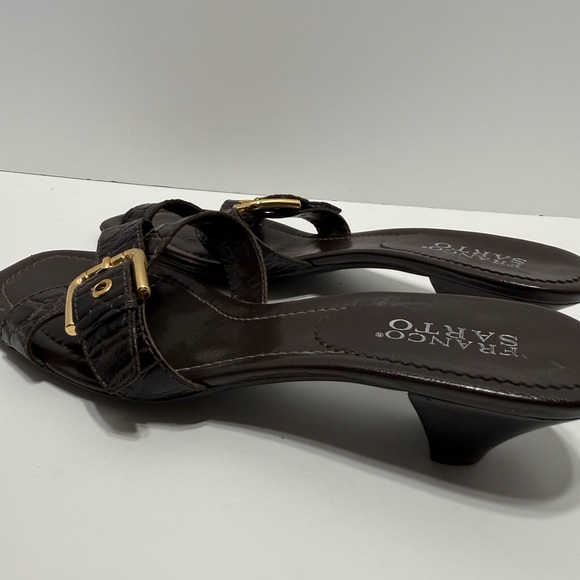 Franco Sarto Dark Brown Croc-Embossed Kitten Heel Buckle Mule Sandals Sz 9.5 - Picture 4 of 9